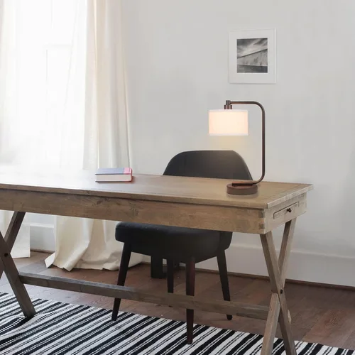 Vista 3 de XiNBEi Lighting XB-TL1226-DB - Lámpara de mesa con puerto de carga USB y pantalla de tela, moderna lámpara de mesita de noche con acabado de bronce