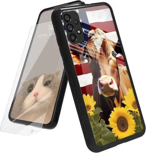 Vista 44 de Funda para Samsung Galaxy A12 5G con protector de pantalla, parte trasera de vidrio templado + TPU de silicona suave que absorbe los golpes