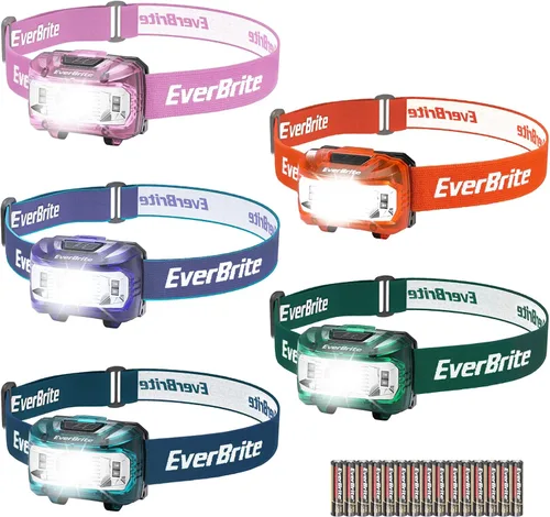 EverBrite Faro, paquete de 5 faros para niños con luz roja y función de memoria, lámpara de cabeza para adultos y niños con 5 modos, faros