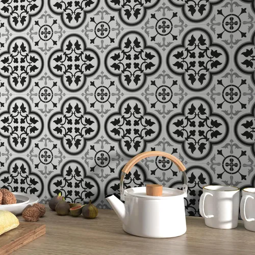 Vista 8 de INNO STCIEKRS Azulejo de Piso y Pared de Pegar y Despegar de 16 Hojas para Baño y Cocina, 9" x 9" Estampado Negro SPC Piso de Vinilo Autoadhesivo
