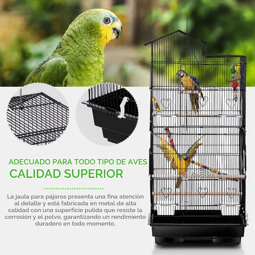 Vista 4 de SUPER DEAL Jaula de pájaros dividida de hierro forjado resistente de 42 Negro