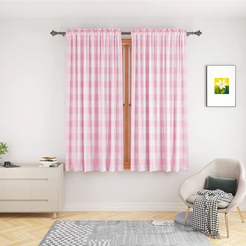 Vista 45 de UPOPO Cortinas de ventana Buffalo Check 122 cm de largo, cortinas de algodón para sala de estar, paneles de cortina a cuadros para dormitorio