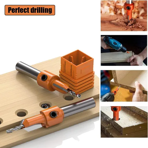 Vista 6 de Juego de brocas avellanadas para taladro de madera, brocas de trabajo para madera, cortador de tornillos de madera, ajustables con llave hexagonal