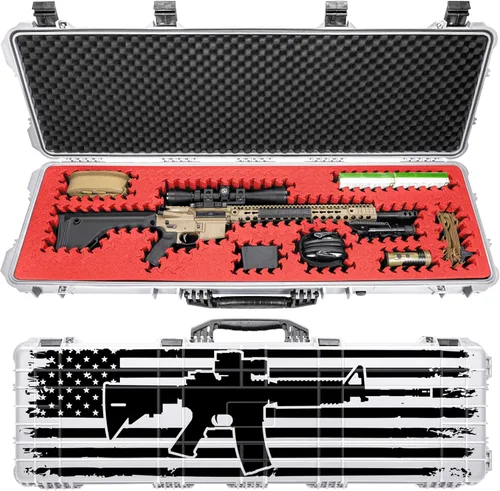 Eylar Funda rígida para rifle de 53 pulgadas con impresión UV de rifle americano e inserto de espuma RAGAR de 50.5 pulgadas, impermeable, a prueba