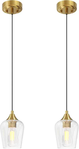 Vista 15 de VONLUCE Lámpara Colgante de Isla de Cocina, Lámpara Colgante de Oro Cepillado con Base E26 y Cable Ajustable, Iluminación Colgante Moderna