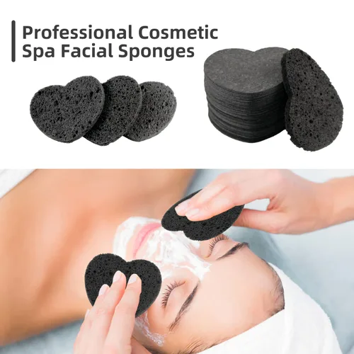 Vista 2 de 100 unidades de esponjas faciales comprimidas en forma de corazón de celulosa natural para esteticistas, esponjas profesionales cosméticas de spa
