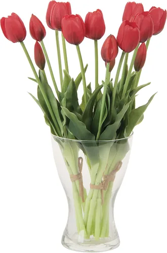 Vista 10 de 20 flores de tulipán artificiales, tallos de tulipán de tacto real de 16 pulgadas con hojas sintéticas, tulipanes y capullos sintéticos