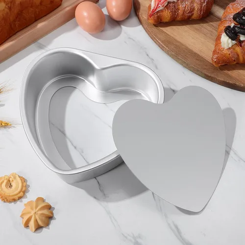 Vista 9 de Luxshiny Molde para pastel de corazón de 8 pulgadas, molde en forma de aluminio con parte inferior extraíble para magdalenas, hornear chocolate