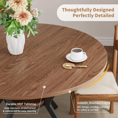 Vista 4 de Mesa de comedor redonda de 42 pulgadas para 4, mesa de cocina de granja con almacenamiento, mesa de comedor circular que ahorra espacio, mesas