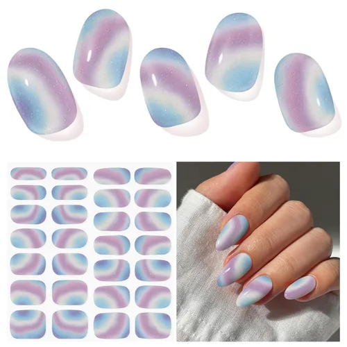 Vista 12 de Tiras de uñas de gel semicuradas, negras 28 piezas de tiras de uñas de gel compatibles con cualquier lámpara UV, calcomanías de uñas UV de calidad