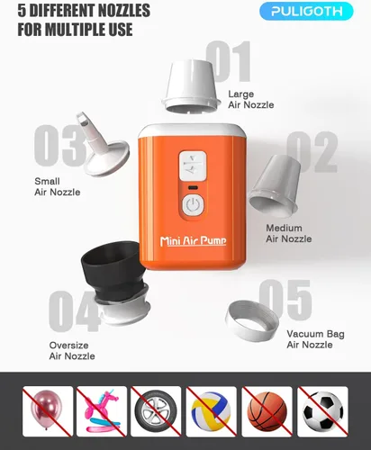 Vista 2 de Portable Air Pump for Inflatables: Mini Air Pump with 1600mAh Battery & Camping Light - Rechargeable Electric Pump for Vacuum Storage Bags, Air