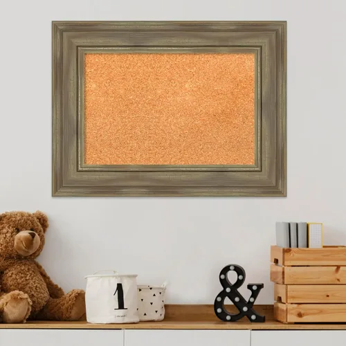 Vista 5 de Amanti Art Natural Cork Board for Wall, 18x24 Vision Board with Grey Wood Frame, Small Corkboard Office Decor for Home Organization, Country Rustic