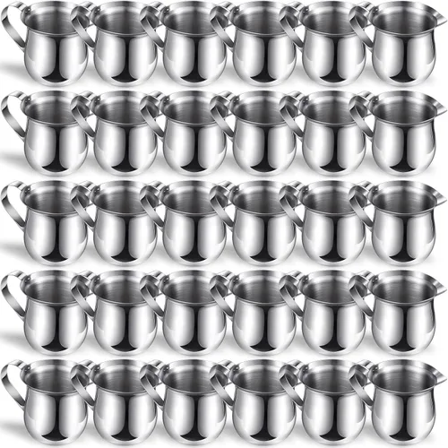 Bokon 36 piezas de cremas de campana de acero inoxidable de 3 onzas para servir leche, café, crema, jarabe, azúcar en forma de campana, recipiente