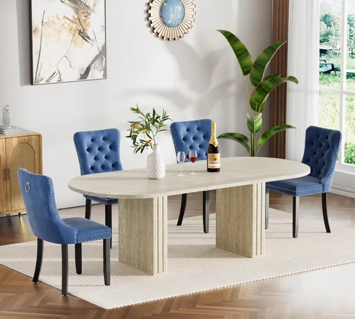 Vista 41 de Pvillez Extendable Dining Table Set of 8, Black Oval Dining Room Table & 8 Black Velvet Dining Chairs with Wood Leg, 62.99"-78.74" Kitchen Table and