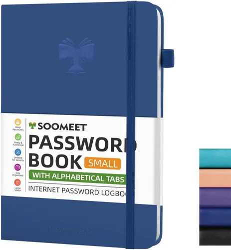 Soomeet - Libro de contraseñas con pestañas alfabéticas, cuaderno de contraseñas de tapa dura, tamaño 4.4''x 6.1'' para guardar inicios de sesión de
