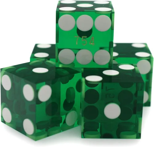 Vista 8 de Juegos de dados estilo casino - 0.748 in grado profesional AAA serializado seguridad con bordes de navaja - verde - de CGS