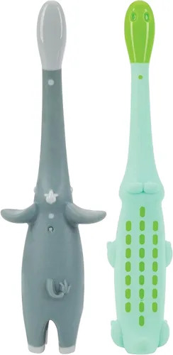 Vista 5 de Dr. Talbot's Cepillo de dientes de entrenamiento para niños pequeños (paquete de 2) - 6+ meses - cocodrilo/elefante