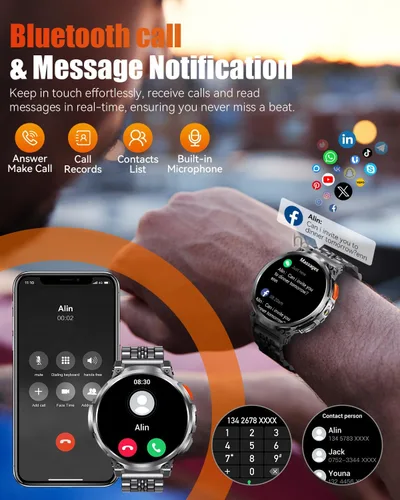 Vista 4 de Military Smart Watches for Men with Bluetooth Call, 1.85" HD Screen Waterproof smartwatch with Flashlight, 114 Sport Modes, 730mAh Heart