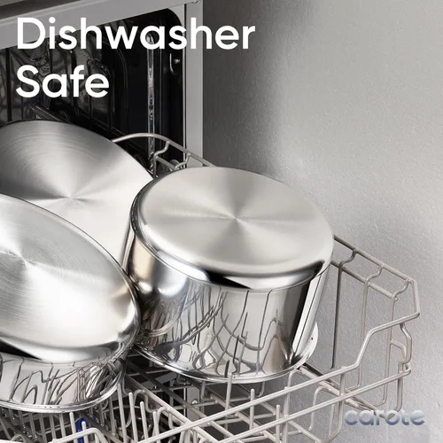 Vista 6 de CAROTE Sartén de Acero Inoxidable de 10 Pulgadas de Tres Capas, Sartén Antiadherente de 4QT con Mango Desmontable, Sartén de Cocina de Acero