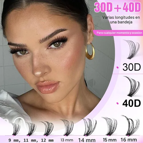 Vista 3 de Kit de extensión de pestañas Pawotence DIY 280 piezas, racimos de pestañas, kit de extensión de pestañas, 9-16mm, 30D, 40D, pestañas individuales