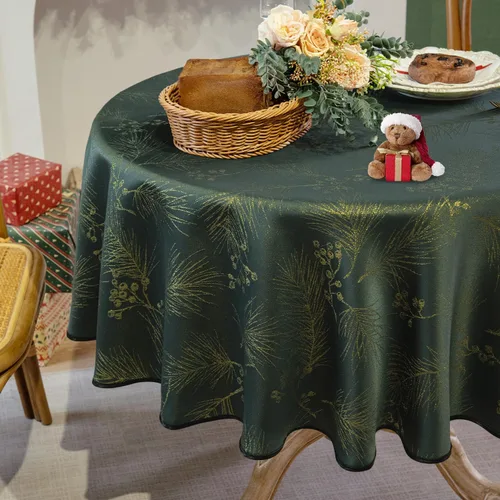 Vista 16 de MikiUp Mantel rectangular de Navidad de jacquard, mantel de tela metálica brillante con copos de nieve de Navidad, impermeable y lavable, mantel