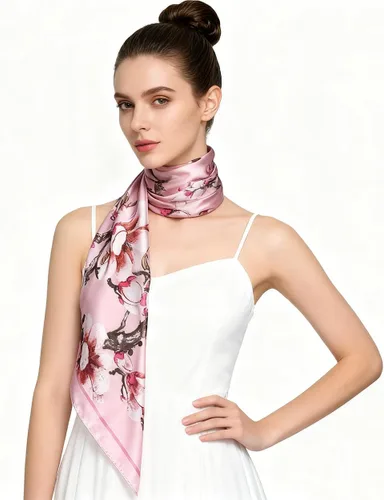 Vista 4 de vabovin Pañuelo de seda para la cabeza para mujer, pañuelo estampado de satén para envolver el cabello, accesorio de moda, bufanda cuadrada de 35