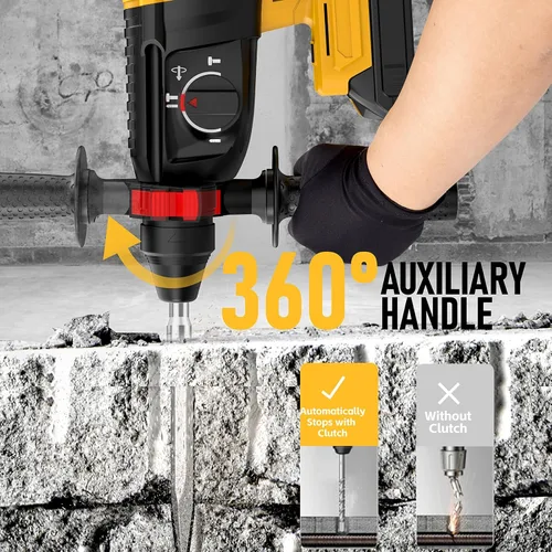 Vista 6 de Taladro de Martillo Giratorio Inalámbrico SDS Compatible con Batería Dewalt 20V (SIN Batería) Motor Sin Escobillas, Embrague de Seguridad, 4