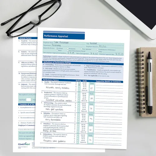 Vista 2 de ComplyRight Formulario de evaluación de desempeño 8-1/2" x 11" Gestión de recursos humanos y empleados Paquete de 50