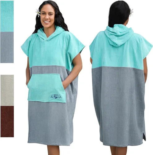 Vista 11 de Poncho de surf para mujer - Poncho toalla con capucha para adultos - Poncho cambiador - Poncho de toalla 100% algodón - Poncho toalla de playa
