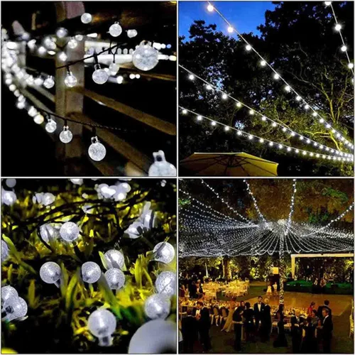 Vista 9 de Tira de luces solares para exteriores, 50 luces LED de 23 pies de globo de cristal con 8 modos de iluminación, luces solares impermeables