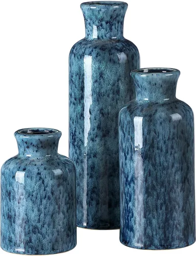 Vista 11 de Juego de 3 jarrones de cerámica rústicos, jarrones decorativos de granja para decoración del hogar, sala de estar, cocina, baño, centros de mesa