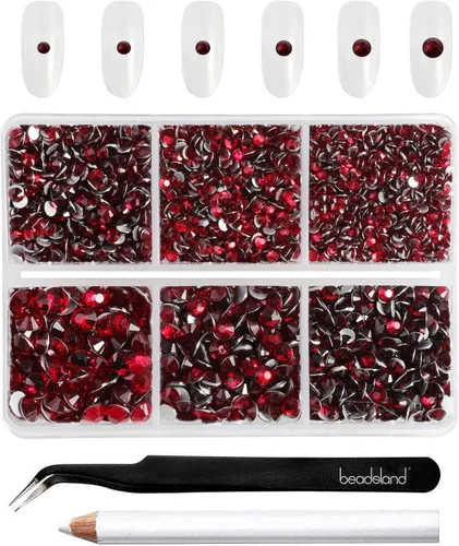 Vista 16 de Beadsland 4300 piezas de diamantes de imitación planos, diamantes de imitación para uñas en color burdeos, cristales redondos para manualidades
