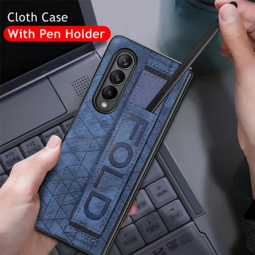Vista 3 de Asuwish Funda de cuero para Samsung Galaxy Z Fold 4 5G 2022 y accesorios para celulares, funda de cuero con soporte para S Pen Ranura Correa de Azul
