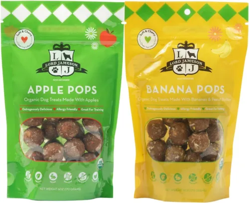 Lord Jameson Paquete de Apple Pops y Banana Pops – Golosinas orgánicas suaves y masticables para perros, golosinas aptas para alergias para
