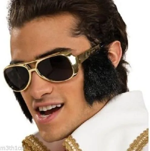Vista 2 de obson Hat Company - Lentes de sol clásicos de Elvis con montura dorada y patillas, talla única