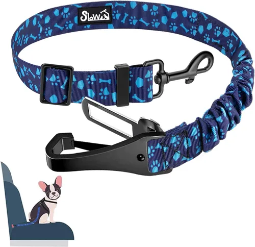 Vista 18 de SlowTon Cinturón de seguridad para perro, correa de cinturón de seguridad ajustable para perro, 2 en 1, cinturón de seguridad para perro