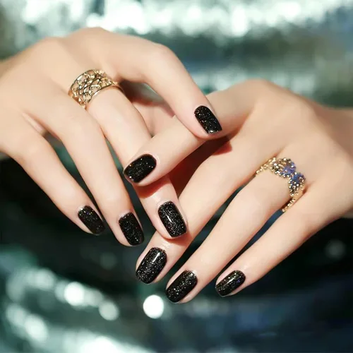 Vista 2 de COSMOO Esmalte de uñas de glitter negro de secado rápido, 12 ml, resistente a las astillas, vegano, de secado rápido, con vetas, de larga duración