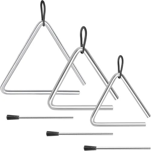Vista 7 de EASTROCK Triángulo Instrumento 3 Paquetes 4 5 6 Pulgadas Instrumento de Percusión Set de Triángulos de Percusión Mano con Delantero
