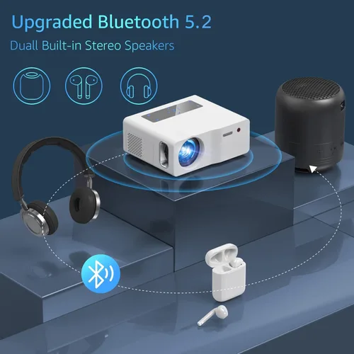 Vista 4 de Native - Proyector Bluetooth WiFi 1080P 5G, proyector de película portátil para exteriores de 1200ANSI, compatible con 4K, proyector de video