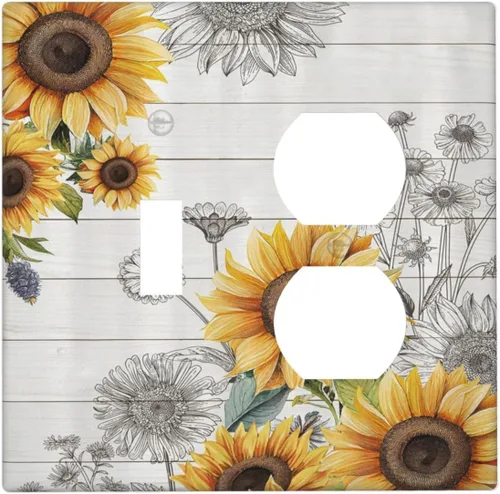 Vista 80 de Cubierta de Interruptor de Luz de Estilo Boho Vintage de los 70 Sol Arcoíris Champiñón Floral Rocker Individual 1 Gang Cubierta de Enchufe