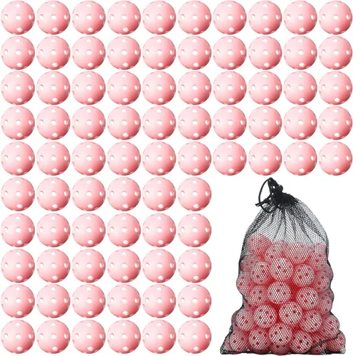 Vista 10 de MiniInflat Paquete de 80 pelotas de práctica de golf con vuelo limitado de 42 mm, pelota de entrenamiento de golf de plástico hueca con flujo
