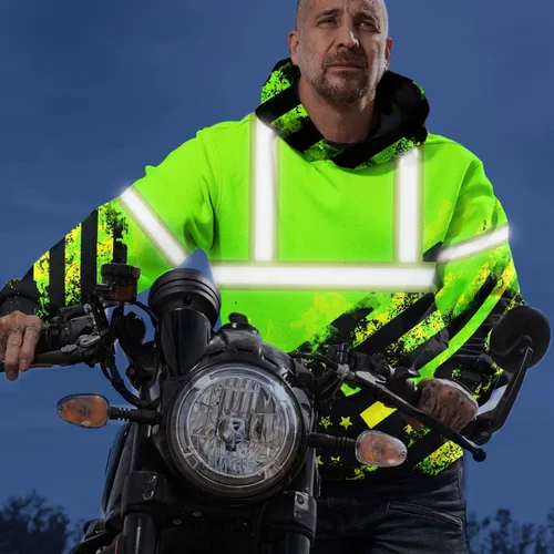 Vista 3 de Sudadera con capucha de alta visibilidad con la bandera de Estados Unidos para hombre, sudadera con capucha reflectante de seguridad