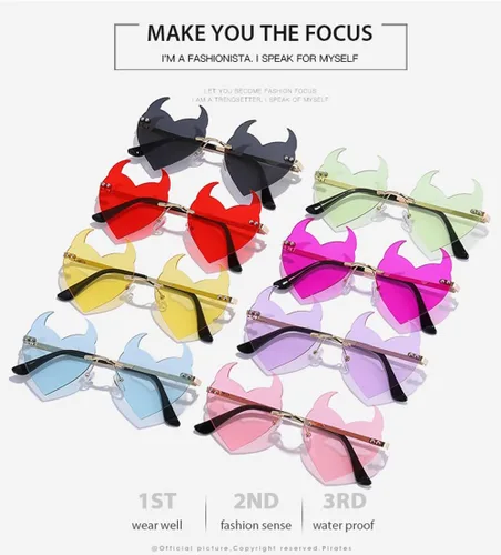 Vista 6 de ENTHYI Diablo Corazón Gafas de sol Rimless rave Moda Halloween Party Funny Negro