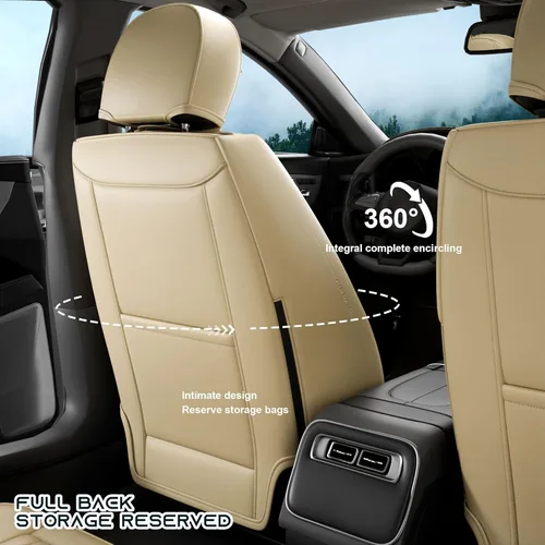 Vista 2 de 5 Piezas Fundas de Asientos de Automóvil Delanteros y Traseros LB, Cuero Nappa Impermeable Juego Completo Protectores de Asientos de Automóvil