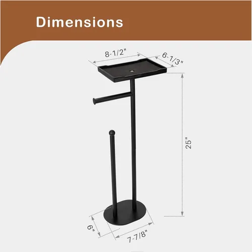 Vista 8 de Soporte de papel higiénico independiente con estante para teléfono, capacidad para 5 rollos de papel, soporte para rollo de papel de seda negro