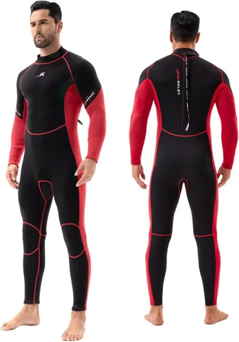 Traje de neopreno para hombre, traje de buceo de 3 mm con cremallera trasera completa para natación Rojo