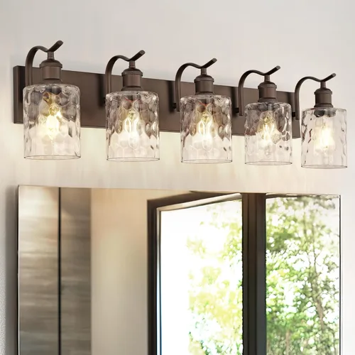 Vista 22 de Lámpara de tocador de baño con 4 luces, aplique de pared de níquel cepillado, lámpara de baño moderna con vidrio transparente, VL01BN-4