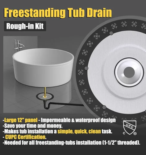 Vista 2 de Kit de drenaje de bañera independiente, instalación de drenajes de bañera independientes, kits de drenaje de bañera independiente con base de brida