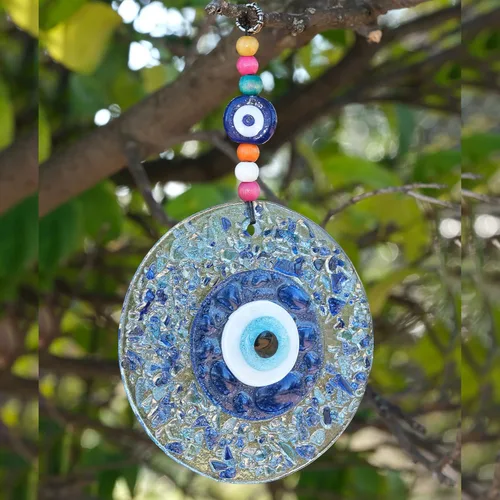 Vista 3 de BCS Mosaico Decoración de mal de ojo para colgar en la pared del hogar 5.1 "Vidrio hecho a mano Nazar turco