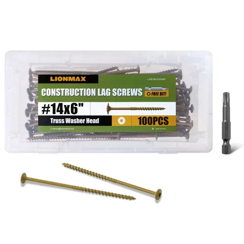 Vista 17 de LIONMAX Tornillos de rezago de 3 pulgadas, tornillo estructural para madera #14 x 3, 50 piezas de tornillo de construcción resistente, resistente a